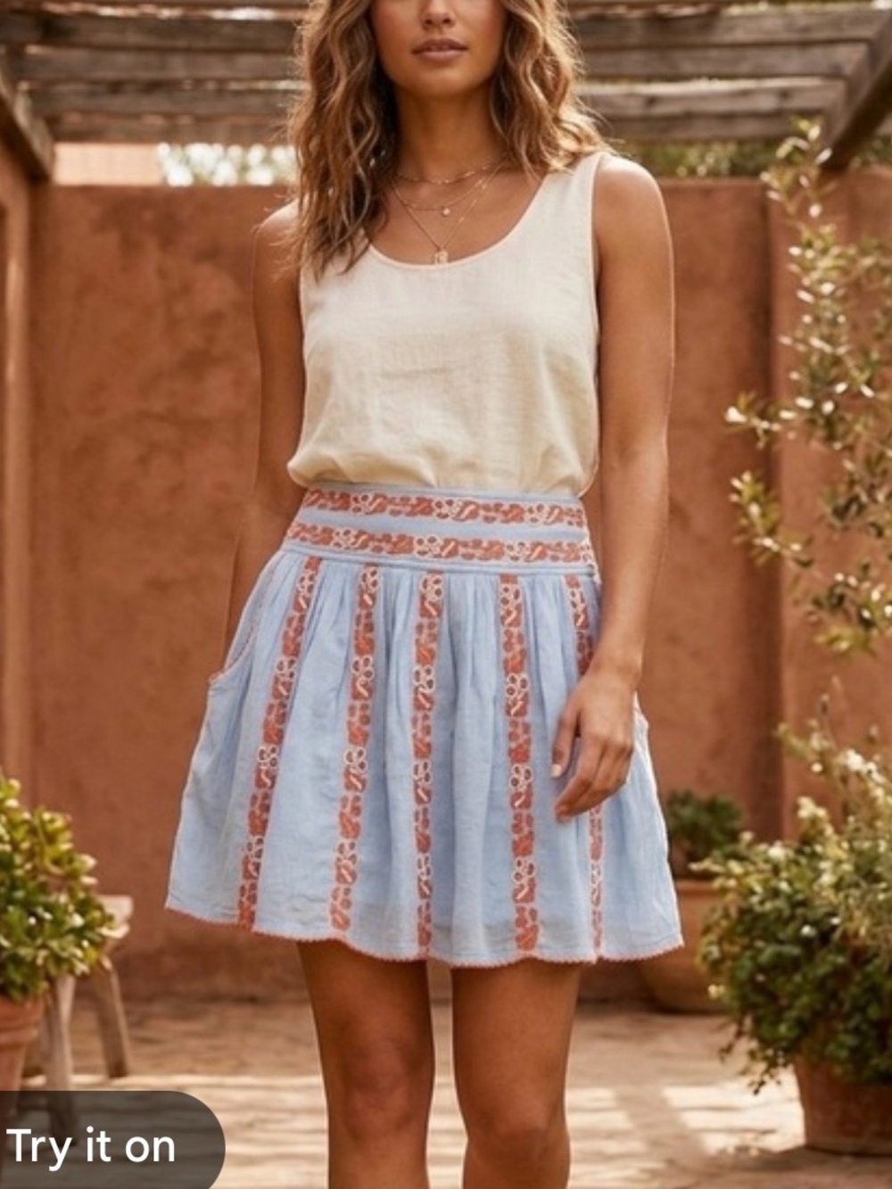 Tory Burch Alexandria Skirt - Blue, Embroidery and Beading